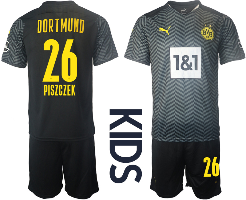Cheap Youth 2021-2022 Club Borussia Dortmund away black 26 Soccer Jersey